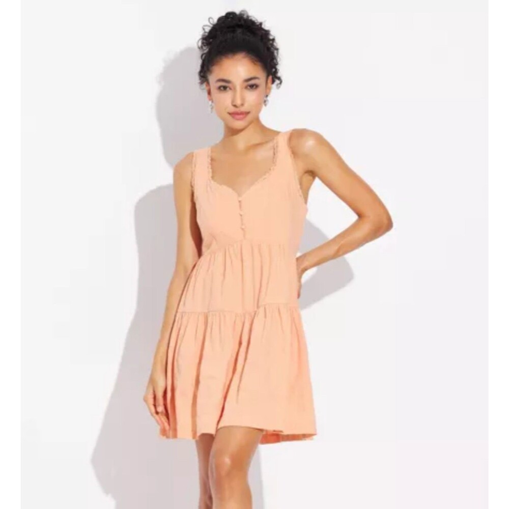 Women's Wild Fable Lace Trim Button Front Mini Dress Blush XS